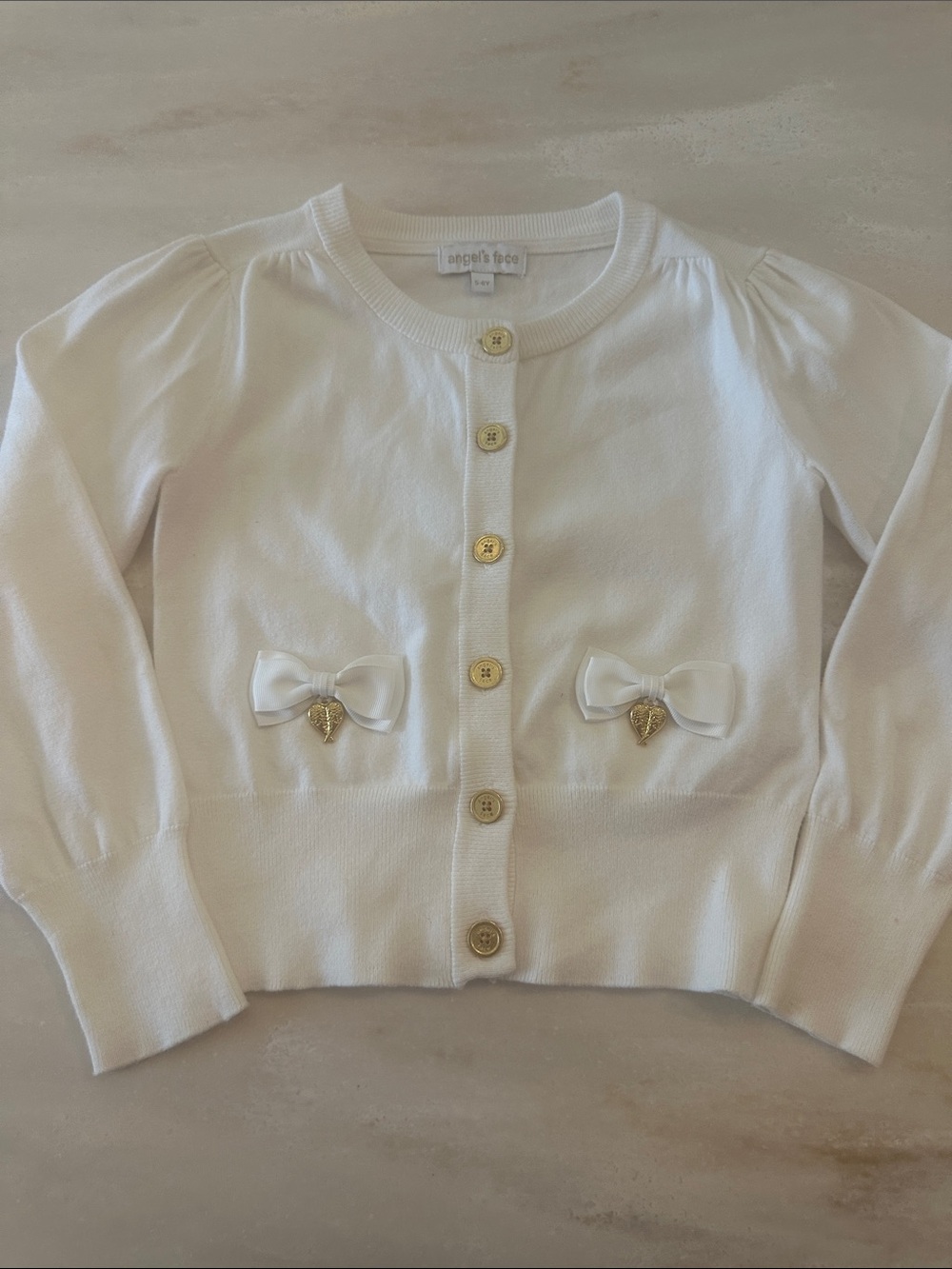 Angel face kids Angelic Pretty White Bow Cardigan with Gold Heart Charms